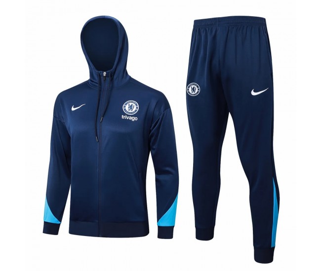 Chelsea Mens Navy Training Hooded Presentation Soccer Tracksuit 2024