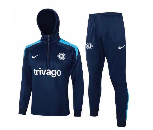 Chelsea Mens Navy Training Hooded Technical Soccer Tracksuit 2024