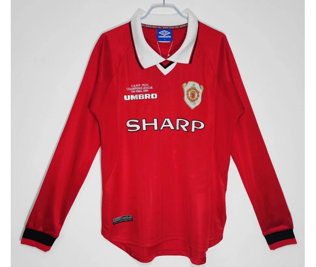 Manchester United FC Long Sleeve Home Retro Soccer Jersey 1999