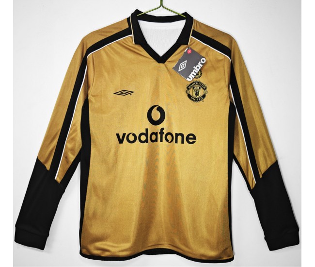 Manchester United FC Men Gold Centenary Long Sleeve Retro Soccer Jersey 2001
