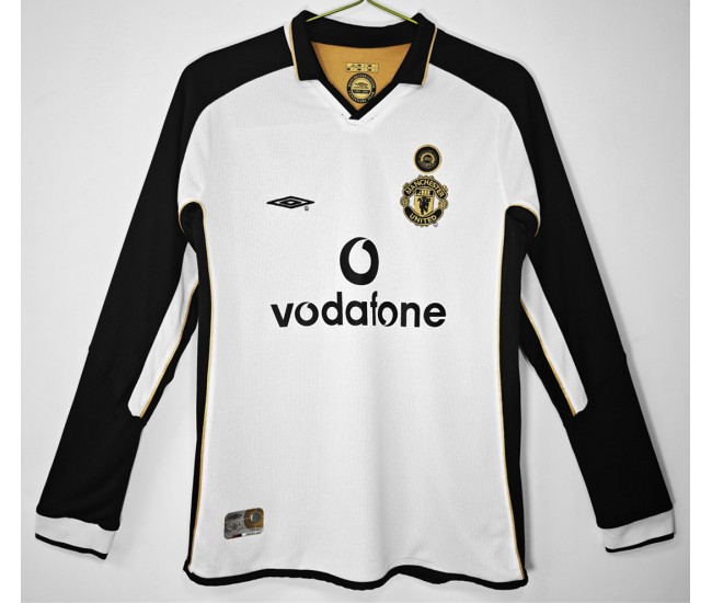 Manchester United FC Men White Centenary Long Sleeve Retro Soccer Jersey 2001